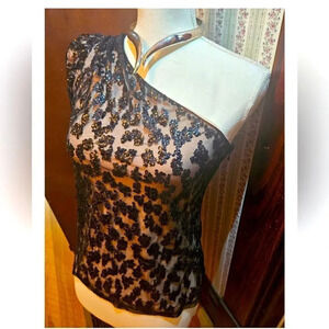 Express XS Black Sequins One Shoulder Top NWOT